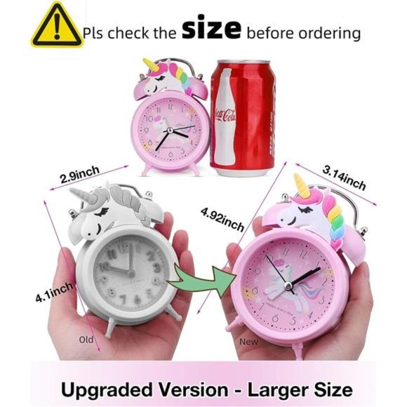 Unicorn Alarm Clock for Girls Kids, Cute Bedroom Decoration, Non Ticking Silent - Picture 3 of 6